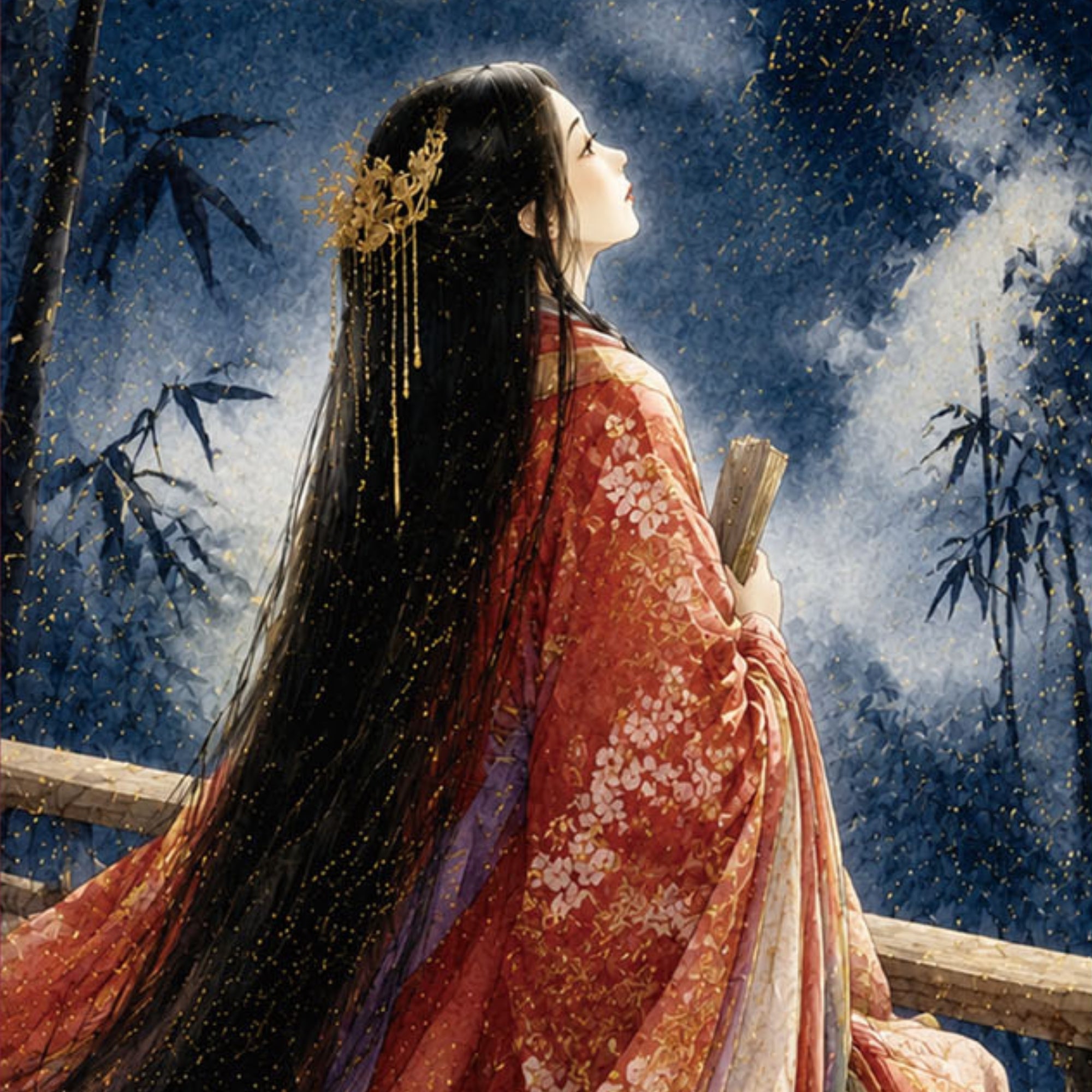 Kakemono mural Princesse japonaise Kaguya – Art de la princesse de la lune 