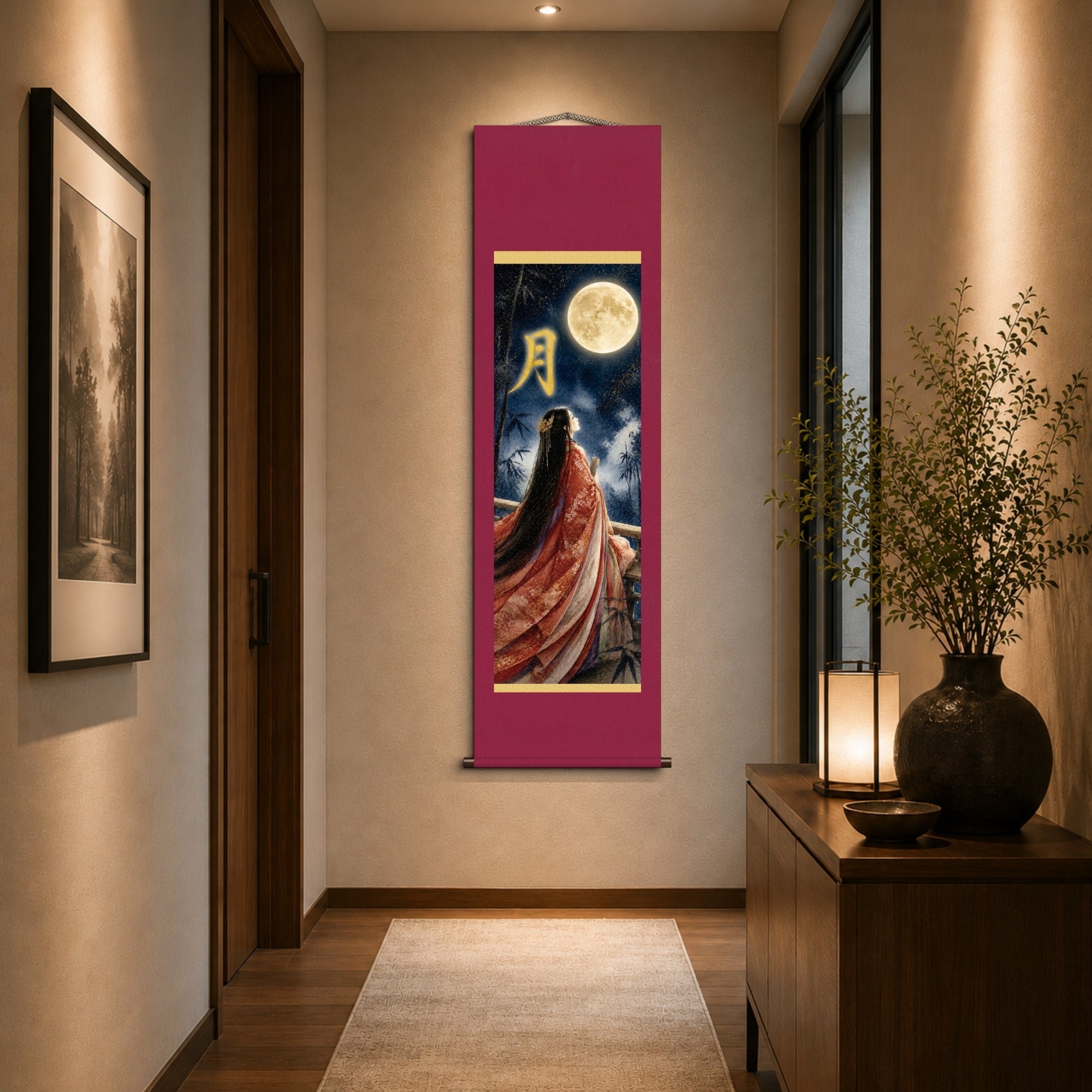 Kakemono mural Princesse japonaise Kaguya – Art de la princesse de la lune 