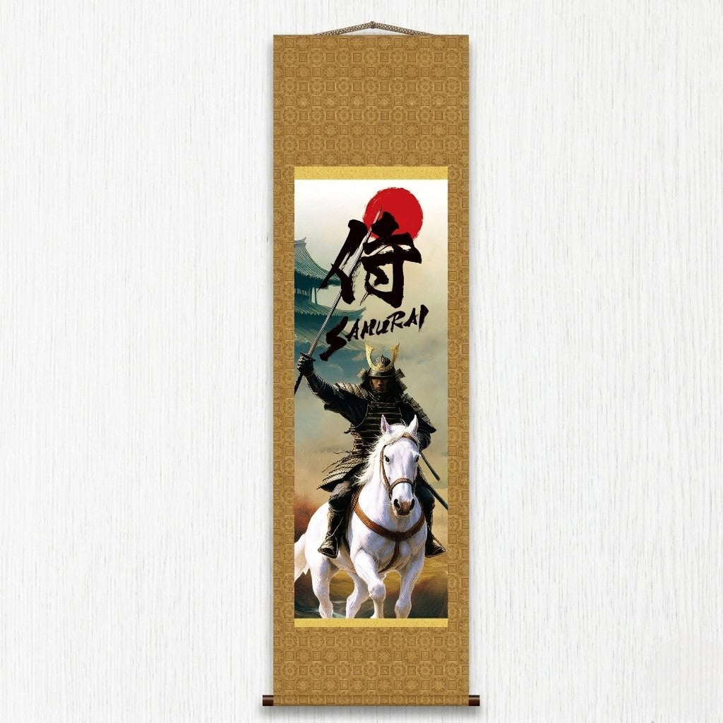 Japanese Samurai Kakemono Wall Scroll – Mounted Samurai with Sword on